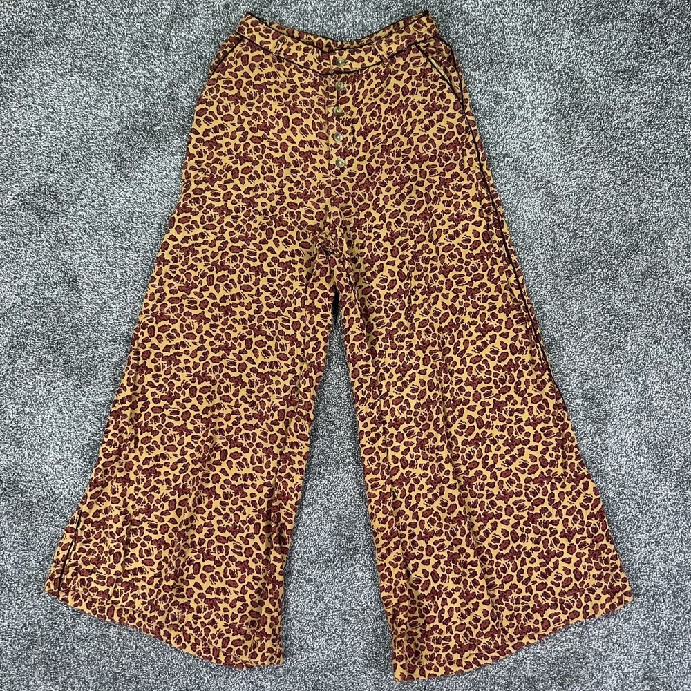 Free People Bennie Leopard Print Wide Leg Pants Womens 4 Casual Work Office Boho